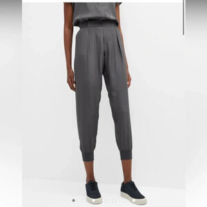 Atm Pleated Front Silk Charcoal Grey Slightly Cropped Pull On Jogger